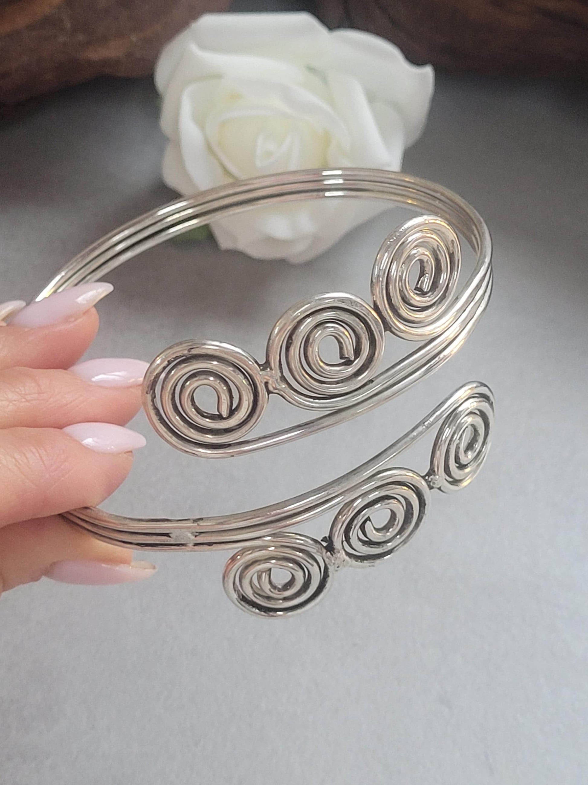 Silver Upper Arm Bracelet, Boho Arm Cuff, Spiral Armlet, Silver Plated Arm Bracelet, Bohemian Jewellery