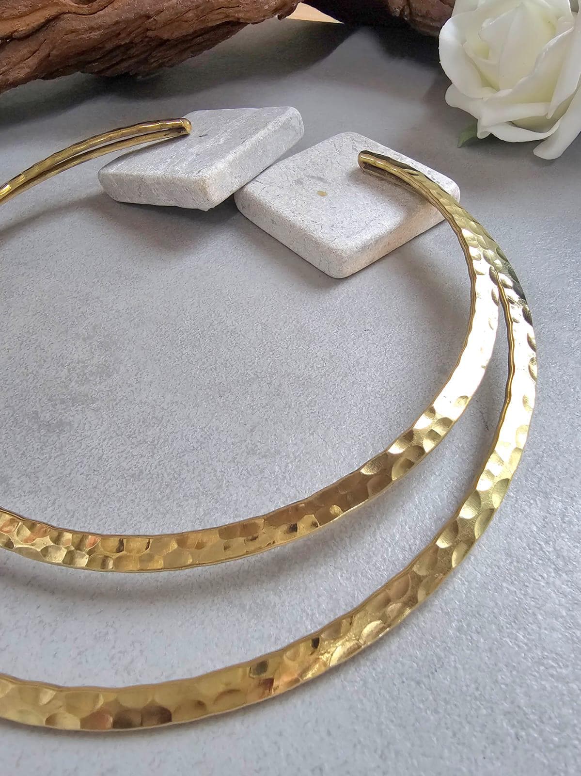 Raw Brass Hammered Choker Necklace, Brass Necklace, Boho Statement Choker, Minimalist Gold chocker, Handmade Brass Jewellery