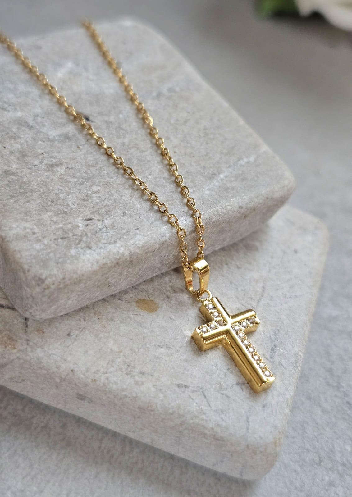 18K Gold Cross Necklace 19 Inch Chain, Jesus Cross Pendant, Gold Plated Cross Necklace, Faith Necklace, Christian Jewellery, Religious Gift