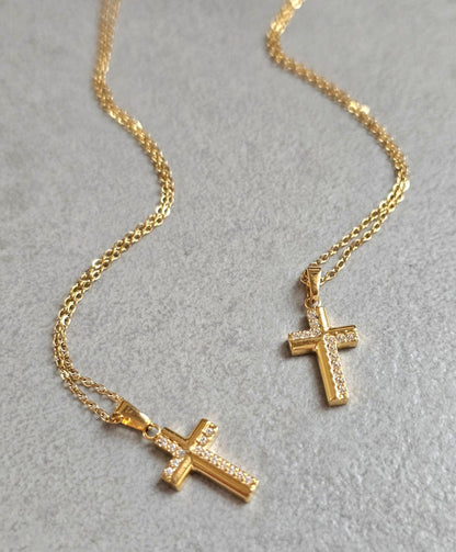 18K Gold Cross Necklace 19 Inch Chain, Jesus Cross Pendant, Gold Plated Cross Necklace, Faith Necklace, Christian Jewellery, Religious Gift