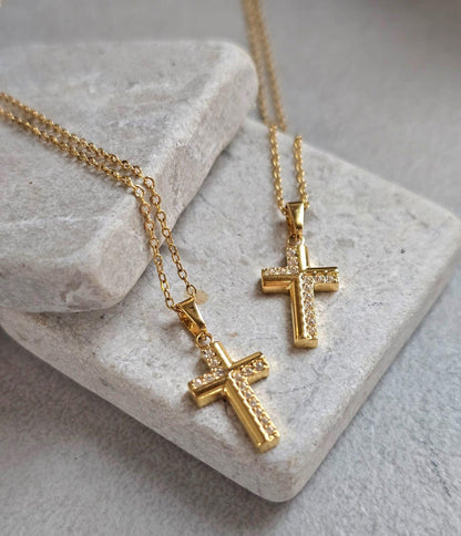 18K Gold Cross Necklace 19 Inch Chain, Jesus Cross Pendant, Gold Plated Cross Necklace, Faith Necklace, Christian Jewellery, Religious Gift