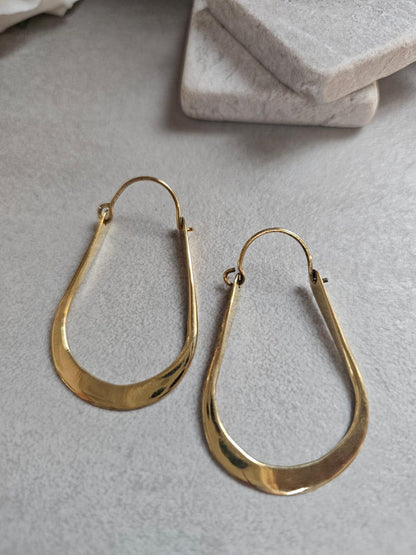 Sculpted Gold Teardrop Hoop Earrings | Modern Minimalist Statement Hoops | Elegant Lightweight Drop Earrings for Women