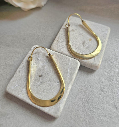 Sculpted Gold Teardrop Hoop Earrings | Modern Minimalist Statement Hoops | Elegant Lightweight Drop Earrings for Women