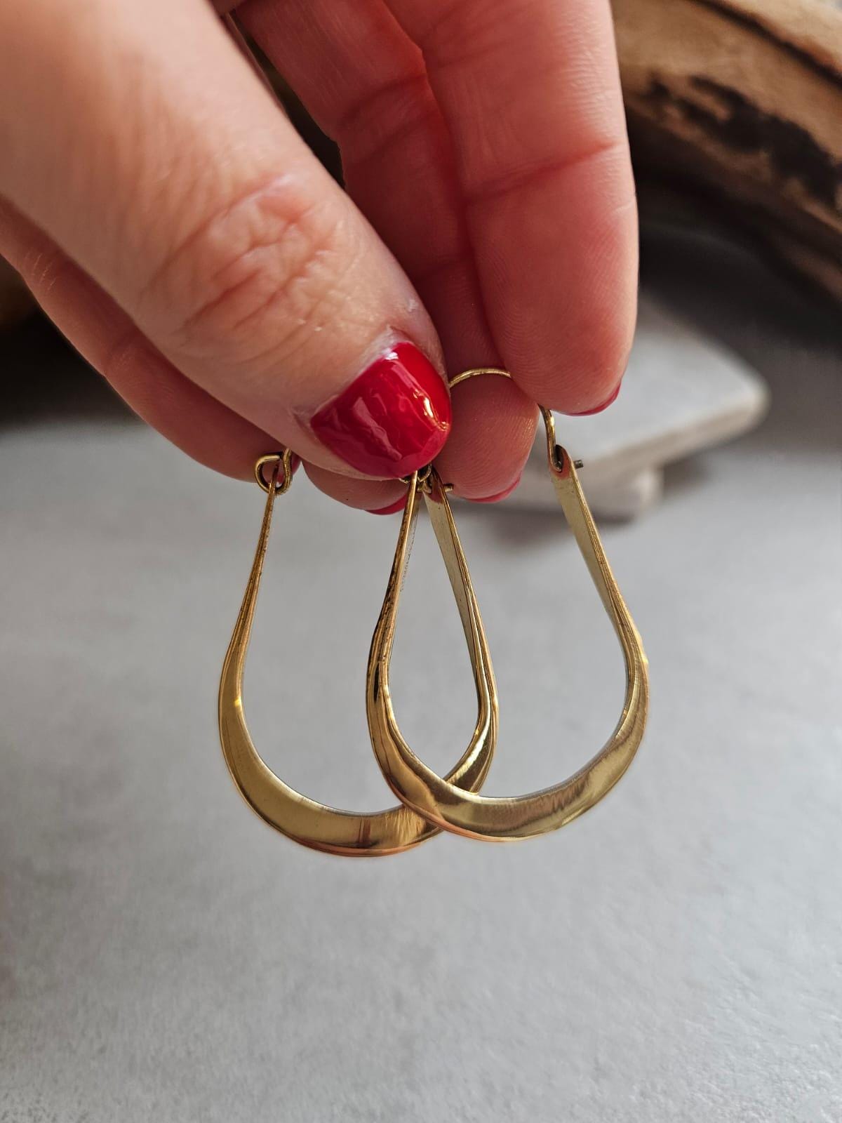 Sculpted Gold Teardrop Hoop Earrings | Modern Minimalist Statement Hoops | Elegant Lightweight Drop Earrings for Women