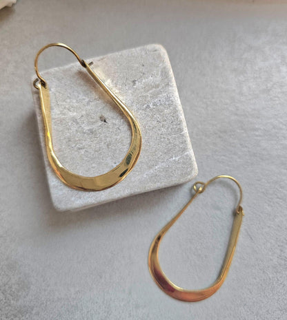 Sculpted Gold Teardrop Hoop Earrings | Modern Minimalist Statement Hoops | Elegant Lightweight Drop Earrings for Women