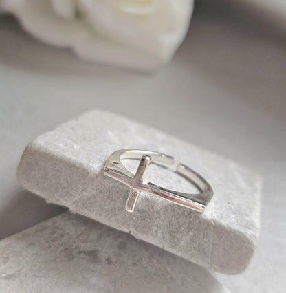 Silver Plated Cross Ring, Adjustable Christian Ring, Minimalist Jesus Cross Ring, Religious Faith Ring, Hypoallergenic Christian Jewellery G