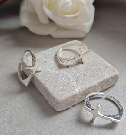 Silver Plated Cross Ring, Adjustable Christian Ring, Minimalist Jesus Cross Ring, Religious Faith Ring, Hypoallergenic Christian Jewellery G
