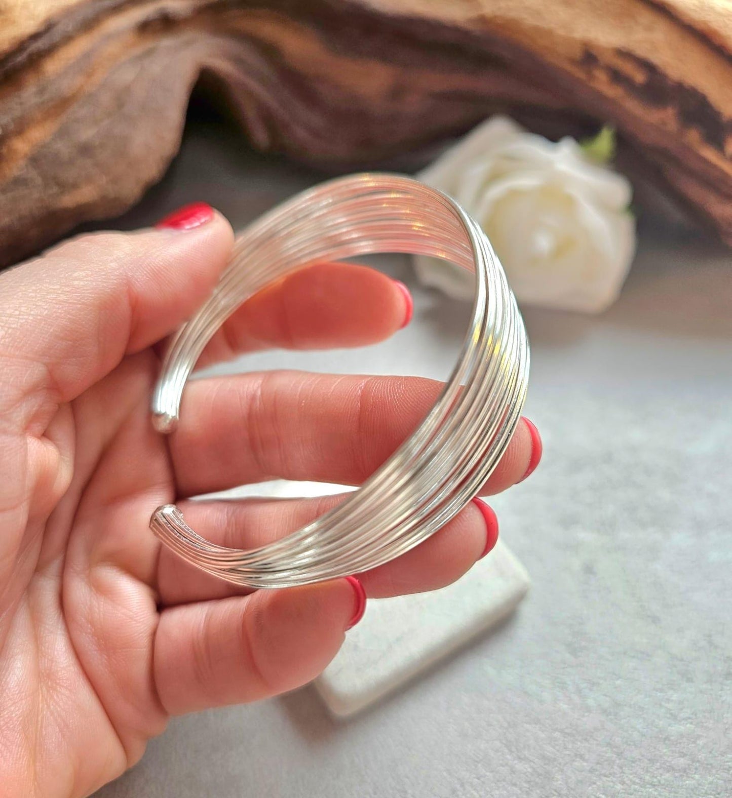 Silver Plated Cuff Bracelet, Multi Wire Cuff Bracelet, Minimalist Silver Bangle, Nickel Free Hypoallergenic Bracelet, Adjustable