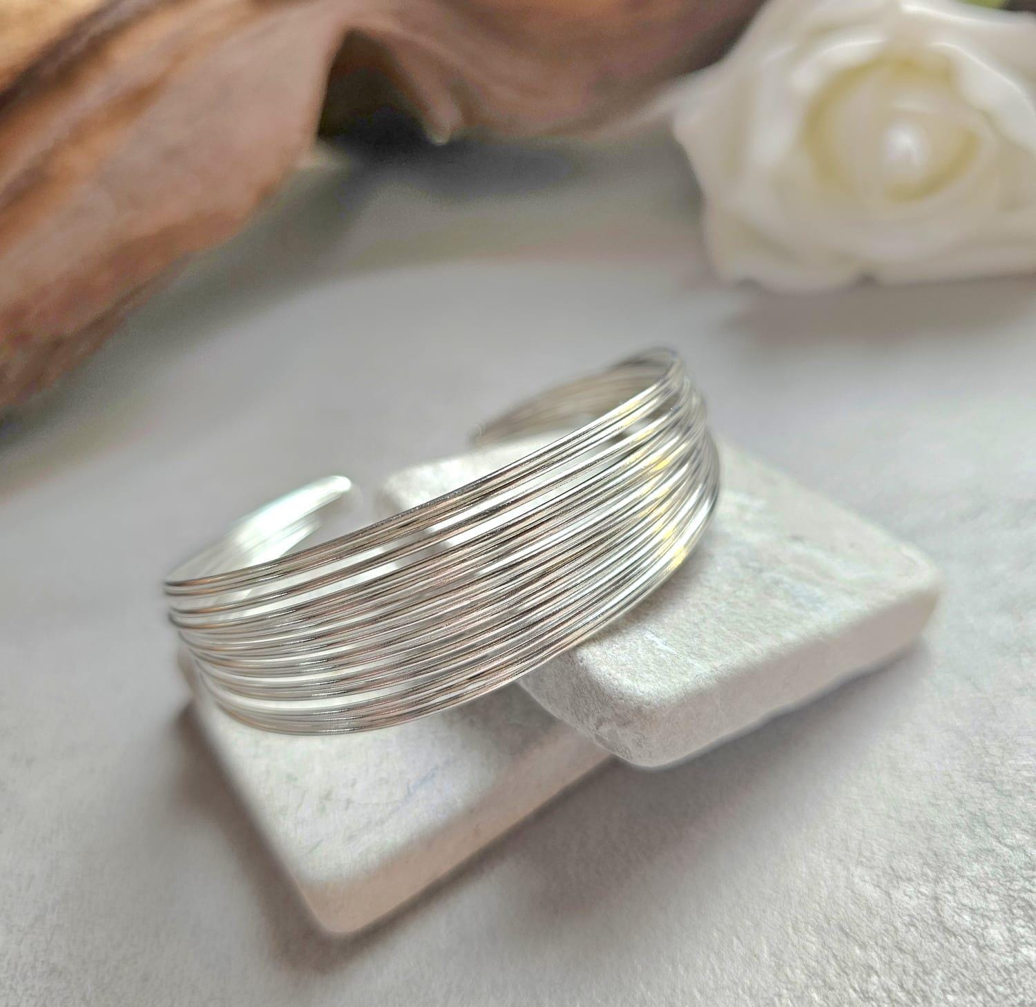 Silver Plated Cuff Bracelet, Multi Wire Cuff Bracelet, Minimalist Silver Bangle, Nickel Free Hypoallergenic Bracelet, Adjustable