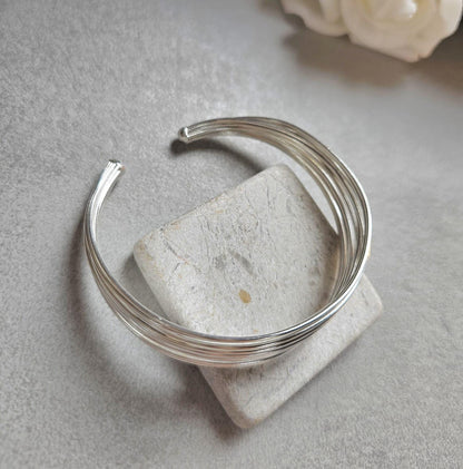 Silver Plated Cuff Bracelet, Multi Wire Cuff Bracelet, Minimalist Silver Bangle, Nickel Free Hypoallergenic Bracelet, Adjustable