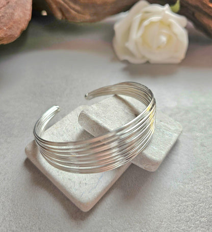 Silver Plated Cuff Bracelet, Multi Wire Cuff Bracelet, Minimalist Silver Bangle, Nickel Free Hypoallergenic Bracelet, Adjustable