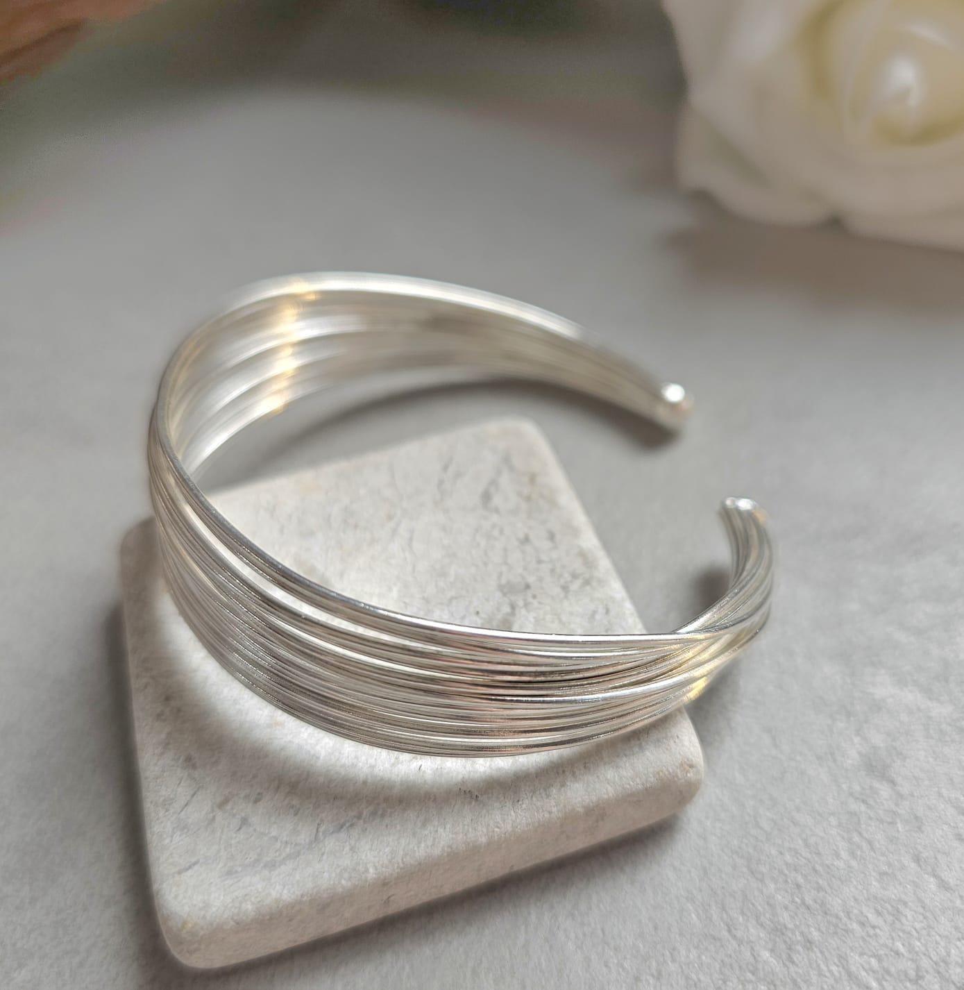 Silver Plated Cuff Bracelet, Multi Wire Cuff Bracelet, Minimalist Silver Bangle, Nickel Free Hypoallergenic Bracelet, Adjustable