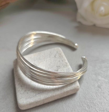 Silver Plated Cuff Bracelet, Multi Wire Cuff Bracelet, Minimalist Silver Bangle, Nickel Free Hypoallergenic Bracelet, Adjustable