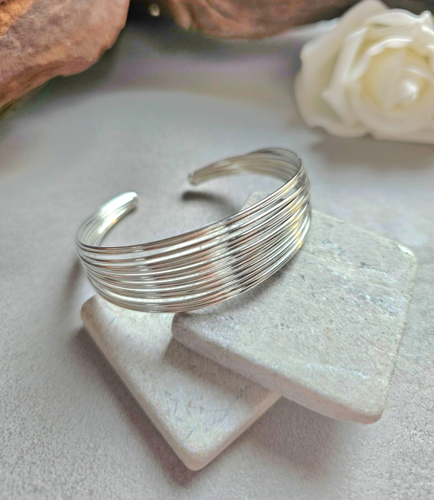 Silver Plated Cuff Bracelet, Multi Wire Cuff Bracelet, Minimalist Silver Bangle, Nickel Free Hypoallergenic Bracelet, Adjustable