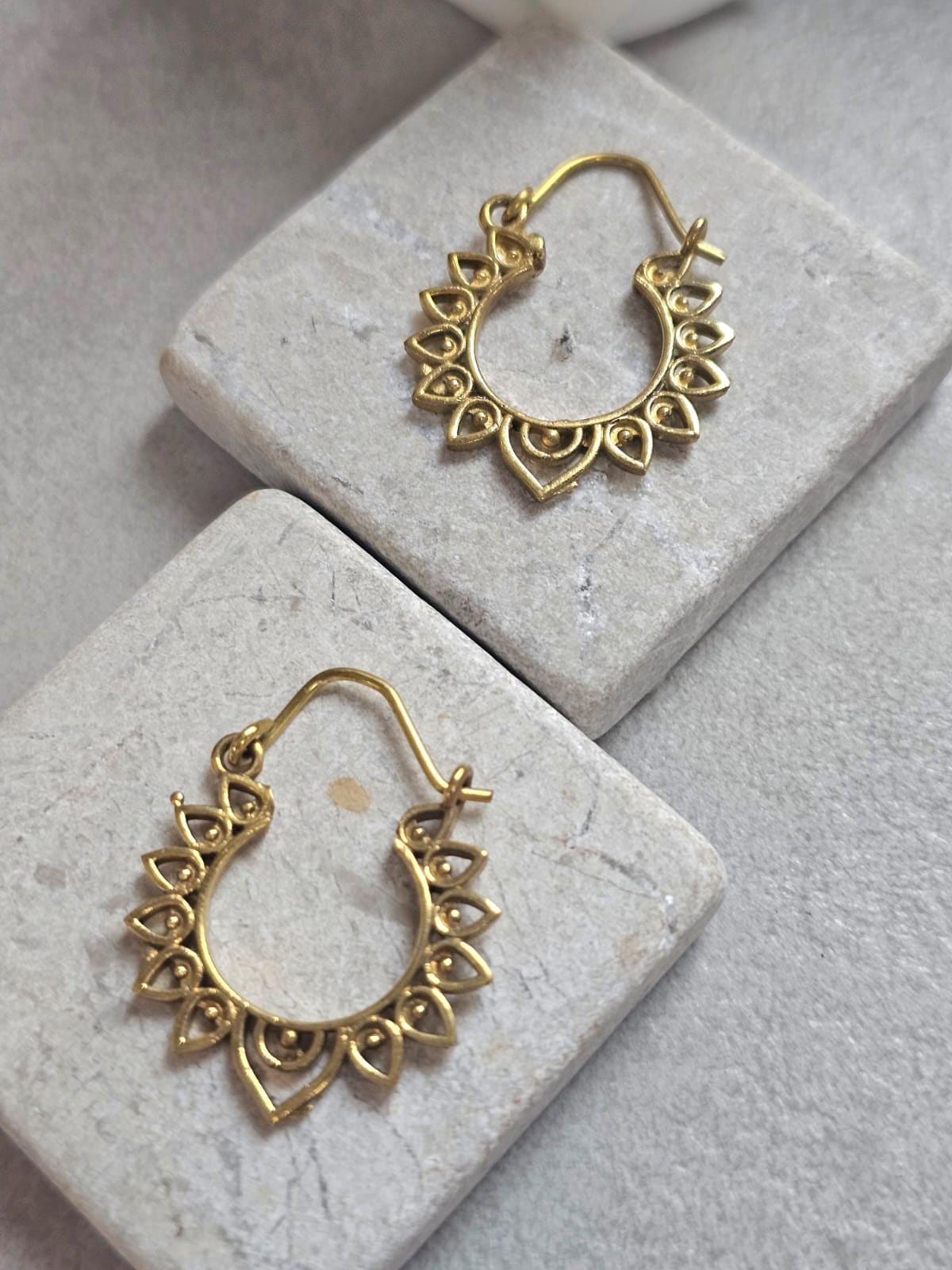 Small Brass Hoop Earrings, Boho Brass Hoops, Hypoallergenic Gold Hoop Earrings, Mandala Earrings, Lightweight