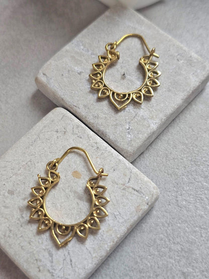 Small Brass Hoop Earrings, Boho Brass Hoops, Hypoallergenic Gold Hoop Earrings, Mandala Earrings, Lightweight
