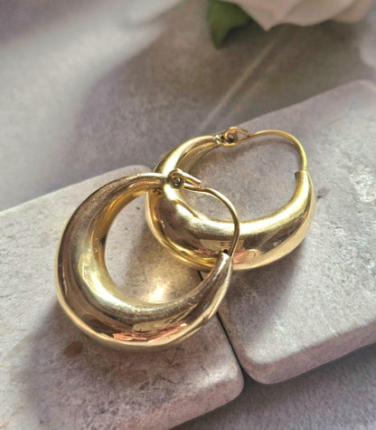 Chunky Brass Hoop Earrings, Raw Brass Hypoallergenic Hoops, Minimalist Gold Hoop Earrings, 3cm hoops, Everyday Modern Jewellery Gift