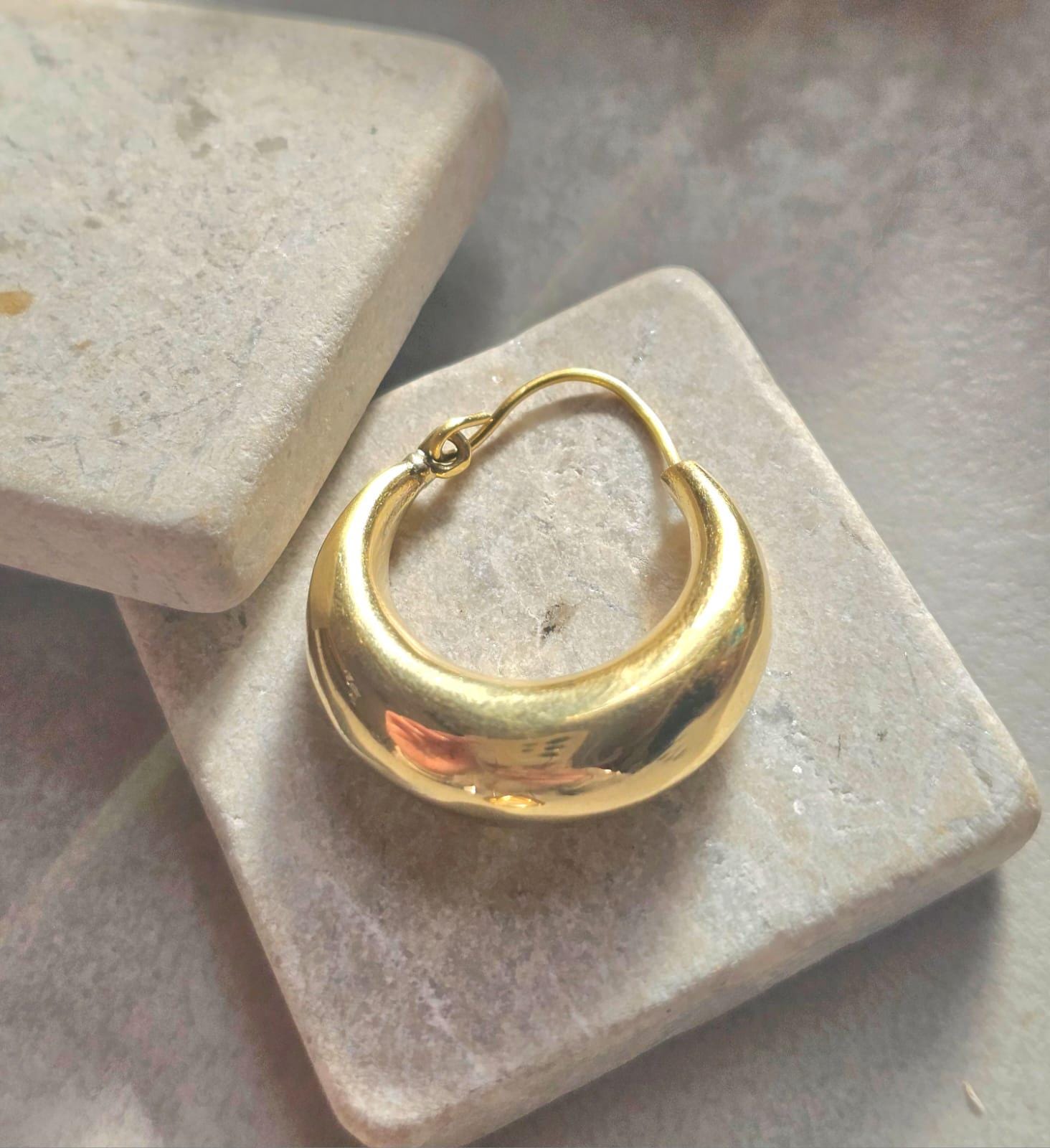 Chunky Brass Hoop Earrings, Raw Brass Hypoallergenic Hoops, Minimalist Gold Hoop Earrings, 3cm hoops, Everyday Modern Jewellery Gift