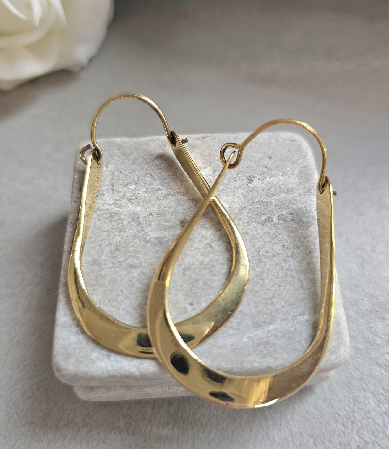 Sculpted Gold Teardrop Hoop Earrings | Modern Minimalist Statement Hoops | Elegant Lightweight Drop Earrings for Women