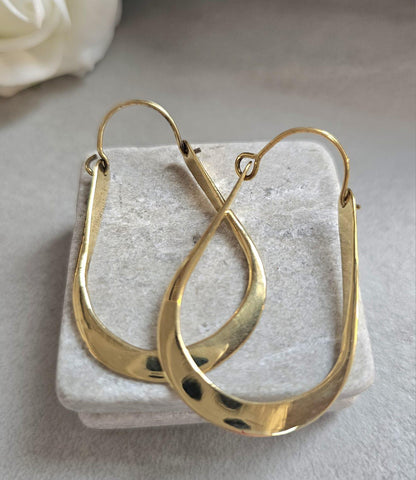 Sculpted Gold Teardrop Hoop Earrings | Modern Minimalist Statement Hoops | Elegant Lightweight Drop Earrings for Women