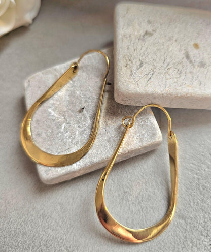 Sculpted Gold Teardrop Hoop Earrings | Modern Minimalist Statement Hoops | Elegant Lightweight Drop Earrings for Women
