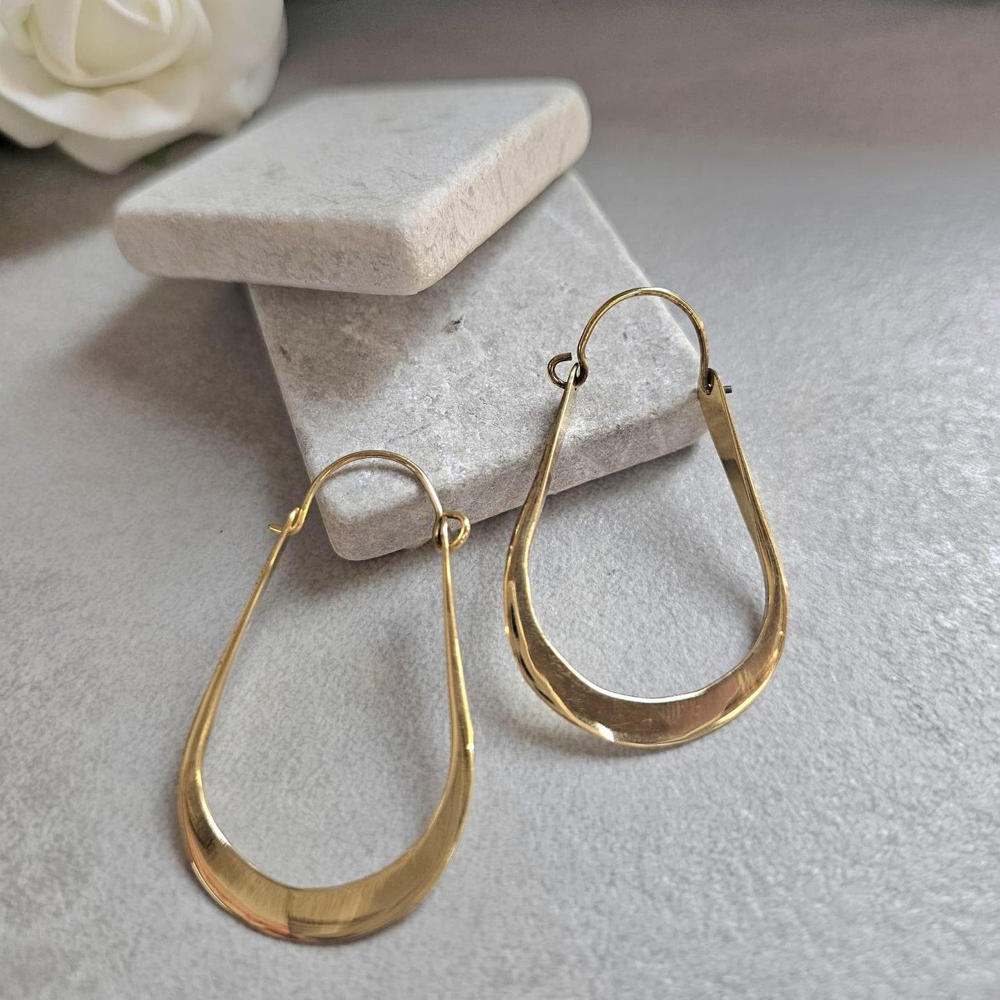 Sculpted Gold Teardrop Hoop Earrings | Modern Minimalist Statement Hoops | Elegant Lightweight Drop Earrings for Women