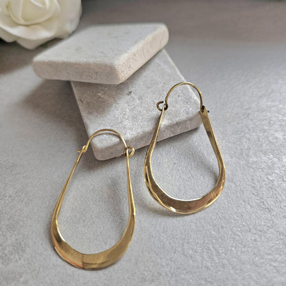 Sculpted Gold Teardrop Hoop Earrings | Modern Minimalist Statement Hoops | Elegant Lightweight Drop Earrings for Women