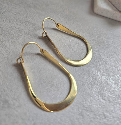 Sculpted Gold Teardrop Hoop Earrings | Modern Minimalist Statement Hoops | Elegant Lightweight Drop Earrings for Women