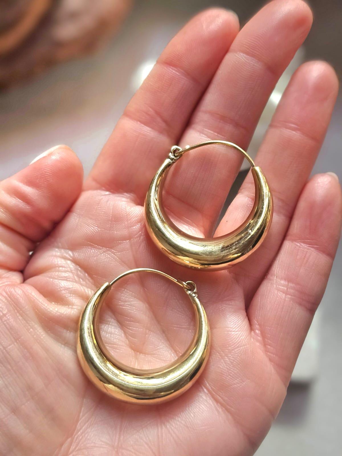 Chunky Brass Hoop Earrings /Hypoallergenic Gold Hoops / Minimalist Dome Hoops /Statement Earrings /Lightweight Hoop Gift for / 3.5cm Hoops