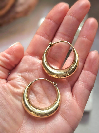 Chunky Brass Hoop Earrings /Hypoallergenic Gold Hoops / Minimalist Dome Hoops /Statement Earrings /Lightweight Hoop Gift for / 3.5cm Hoops