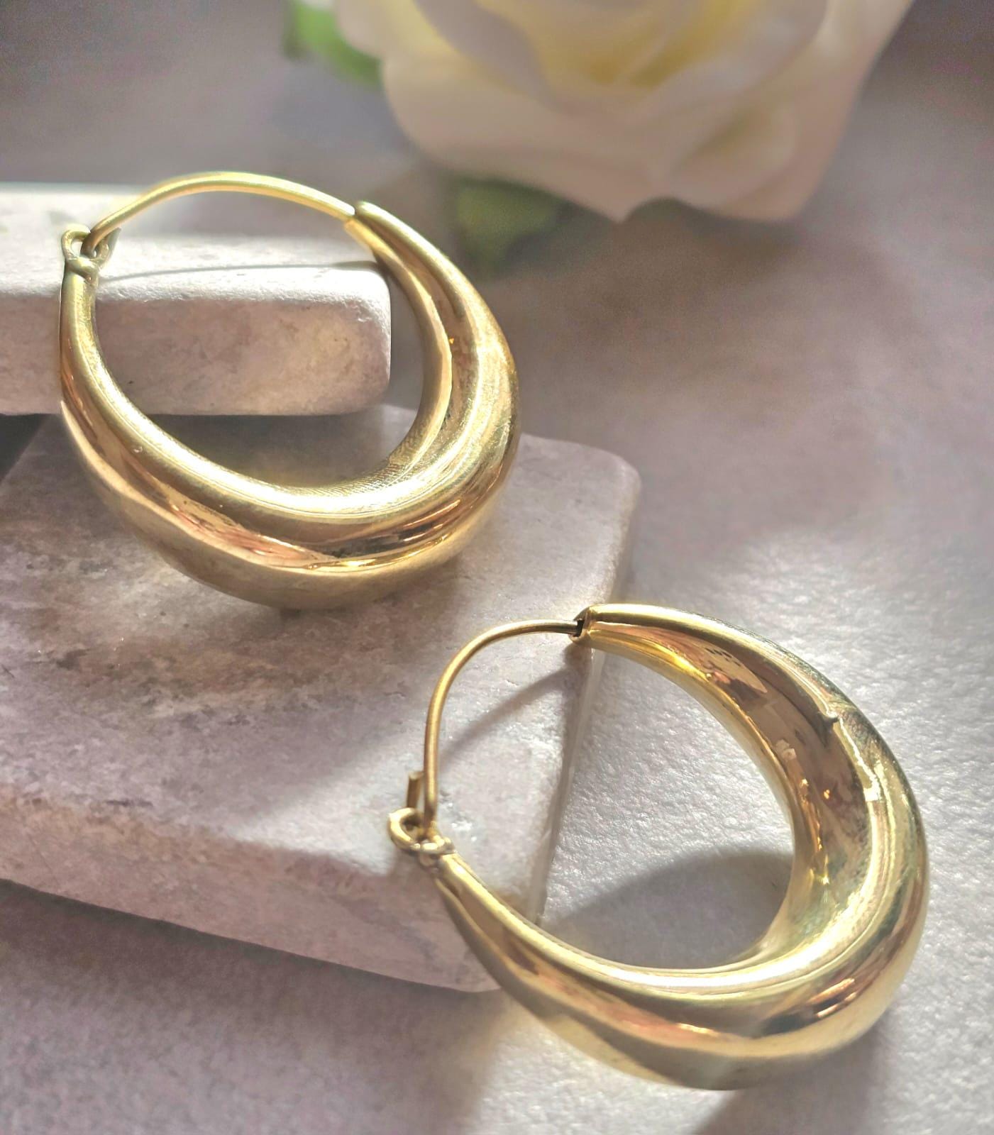 Chunky Brass Hoop Earrings /Hypoallergenic Gold Hoops / Minimalist Dome Hoops /Statement Earrings /Lightweight Hoop Gift for / 3.5cm Hoops