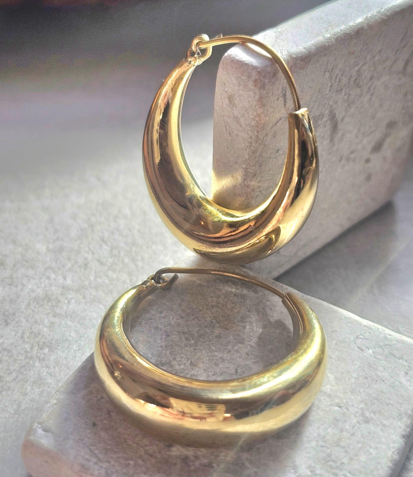 Chunky Brass Hoop Earrings /Hypoallergenic Gold Hoops / Minimalist Dome Hoops /Statement Earrings /Lightweight Hoop Gift for / 3.5cm Hoops