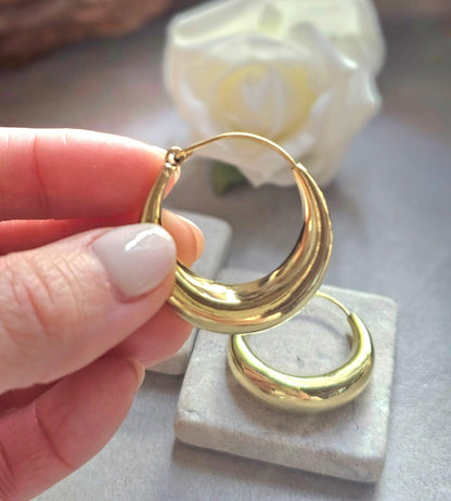 Chunky Brass Hoop Earrings /Hypoallergenic Gold Hoops / Minimalist Dome Hoops /Statement Earrings /Lightweight Hoop Gift for / 3.5cm Hoops
