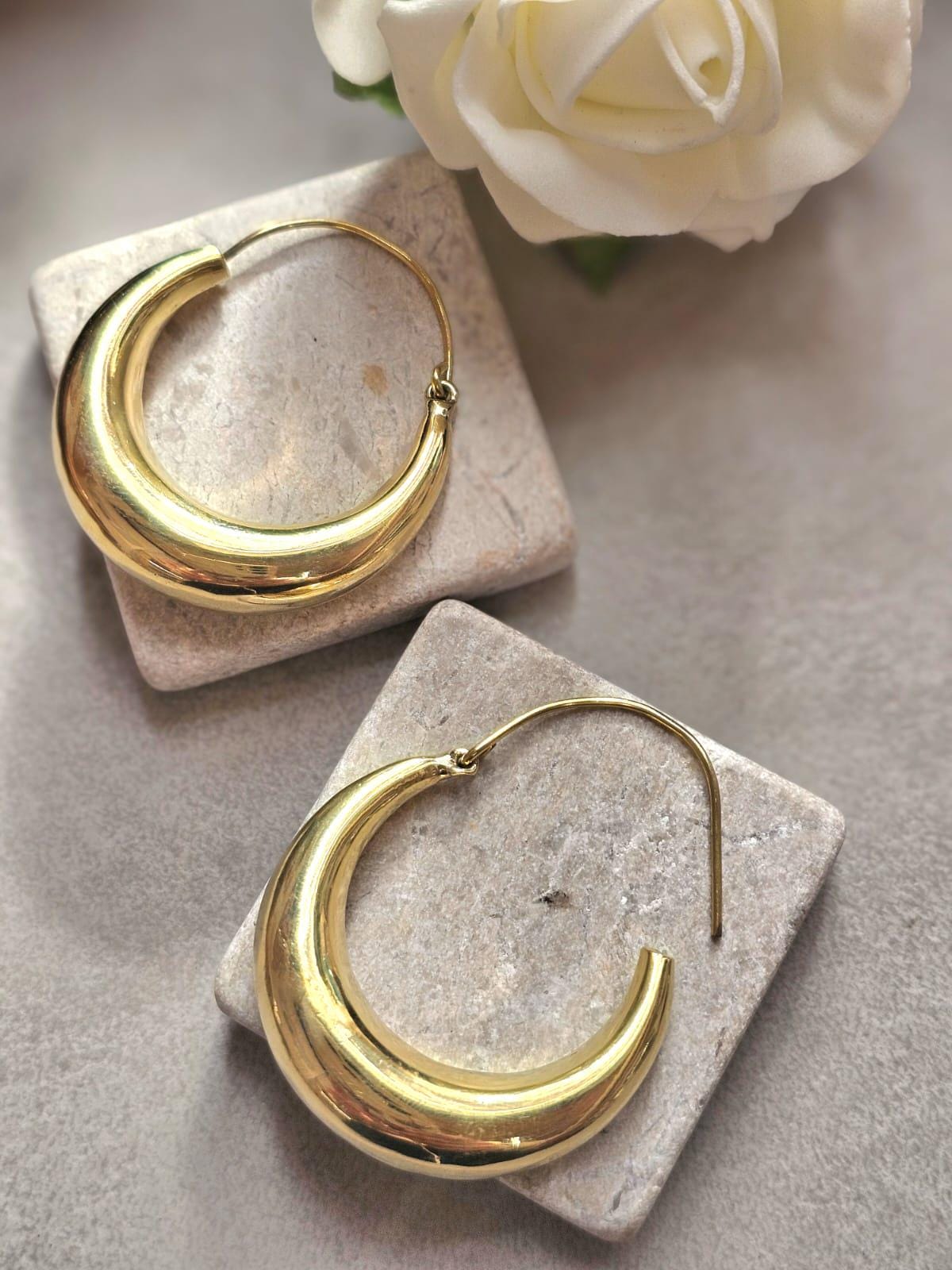 Medium Gold Hoop Earrings 4cm, Thick Brass Hoops, Hypoallergenic Statement Earrings, Bold Minimalist Gold Hoops,Jewellery Gift for