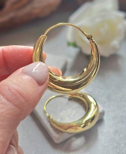 Medium Gold Hoop Earrings 4cm, Thick Brass Hoops, Hypoallergenic Statement Earrings, Bold Minimalist Gold Hoops,Jewellery Gift for