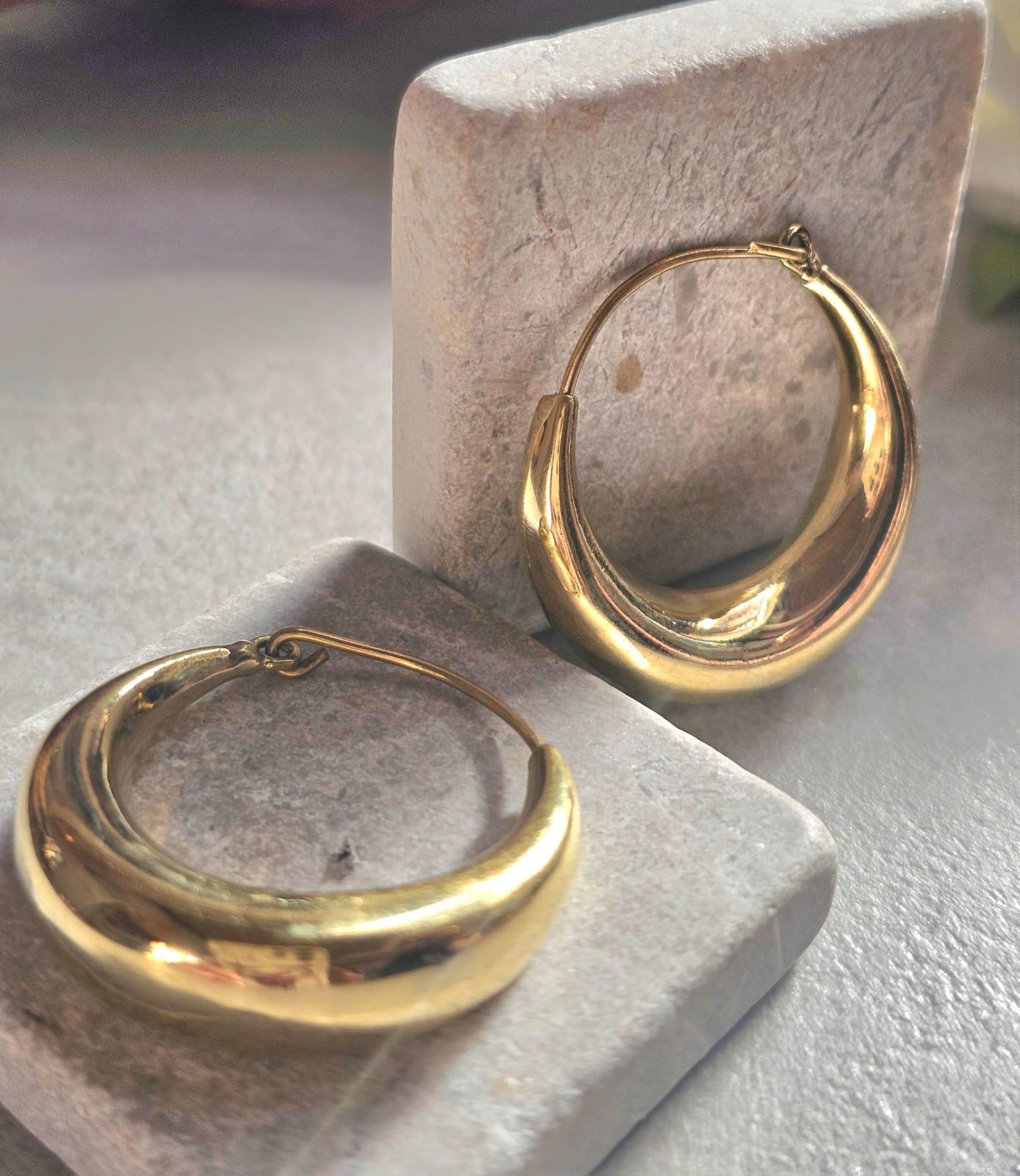 Medium Gold Hoop Earrings 4cm, Thick Brass Hoops, Hypoallergenic Statement Earrings, Bold Minimalist Gold Hoops,Jewellery Gift for
