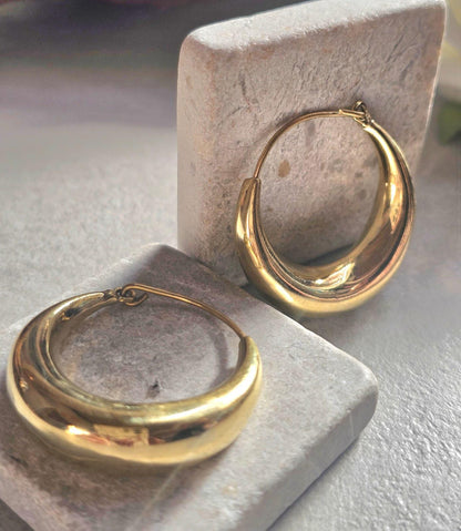 Medium Gold Hoop Earrings 4cm, Thick Brass Hoops, Hypoallergenic Statement Earrings, Bold Minimalist Gold Hoops,Jewellery Gift for