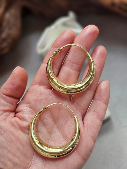 Large Gold Hoop Earrings, 4.5cm Brass Hoops, Bold Statement Earrings, Hypoallergenic Minimalist Jewellery, Thick Dome Hoops Gift for her