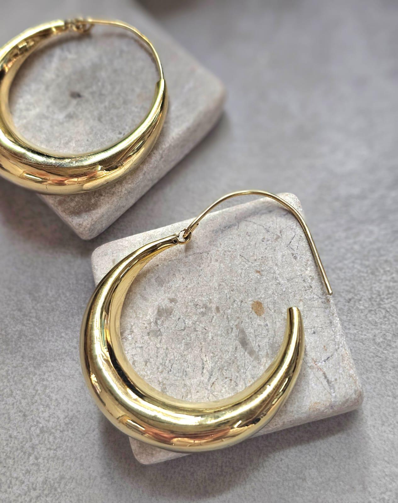 Large Gold Hoop Earrings, 4.5cm Brass Hoops, Bold Statement Earrings, Hypoallergenic Minimalist Jewellery, Thick Dome Hoops Gift for her