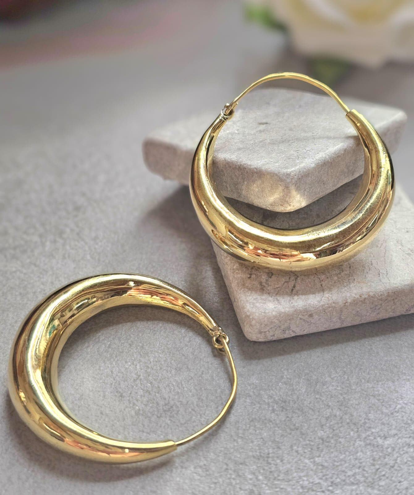 Large Gold Hoop Earrings, 4.5cm Brass Hoops, Bold Statement Earrings, Hypoallergenic Minimalist Jewellery, Thick Dome Hoops Gift for her