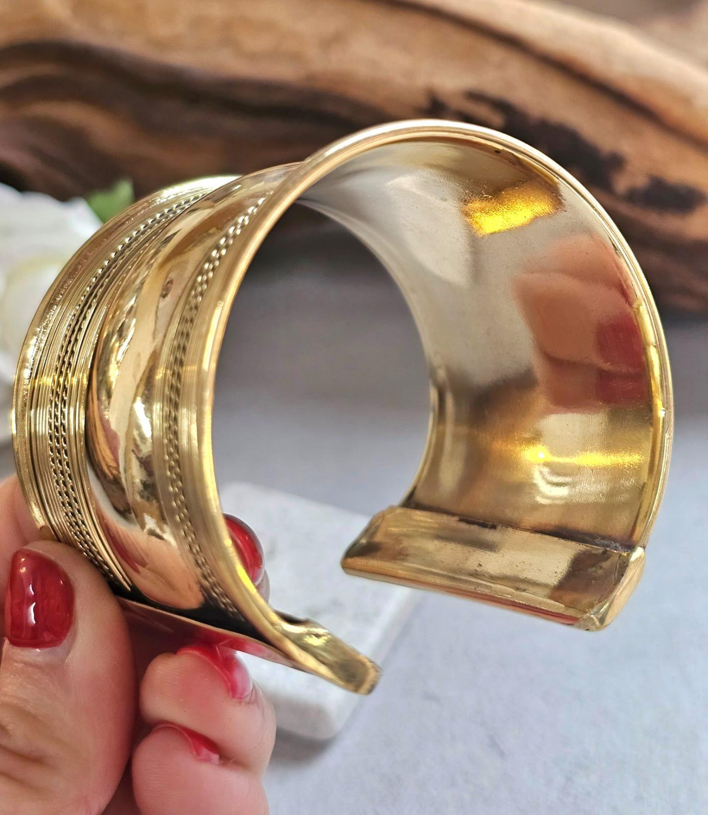 Gold Statement Cuff Bracelet – Wide Textured Open Bangle – Bold Layered Metal Cuff – Adjustable Boho Chic Jewelry Gift for Her