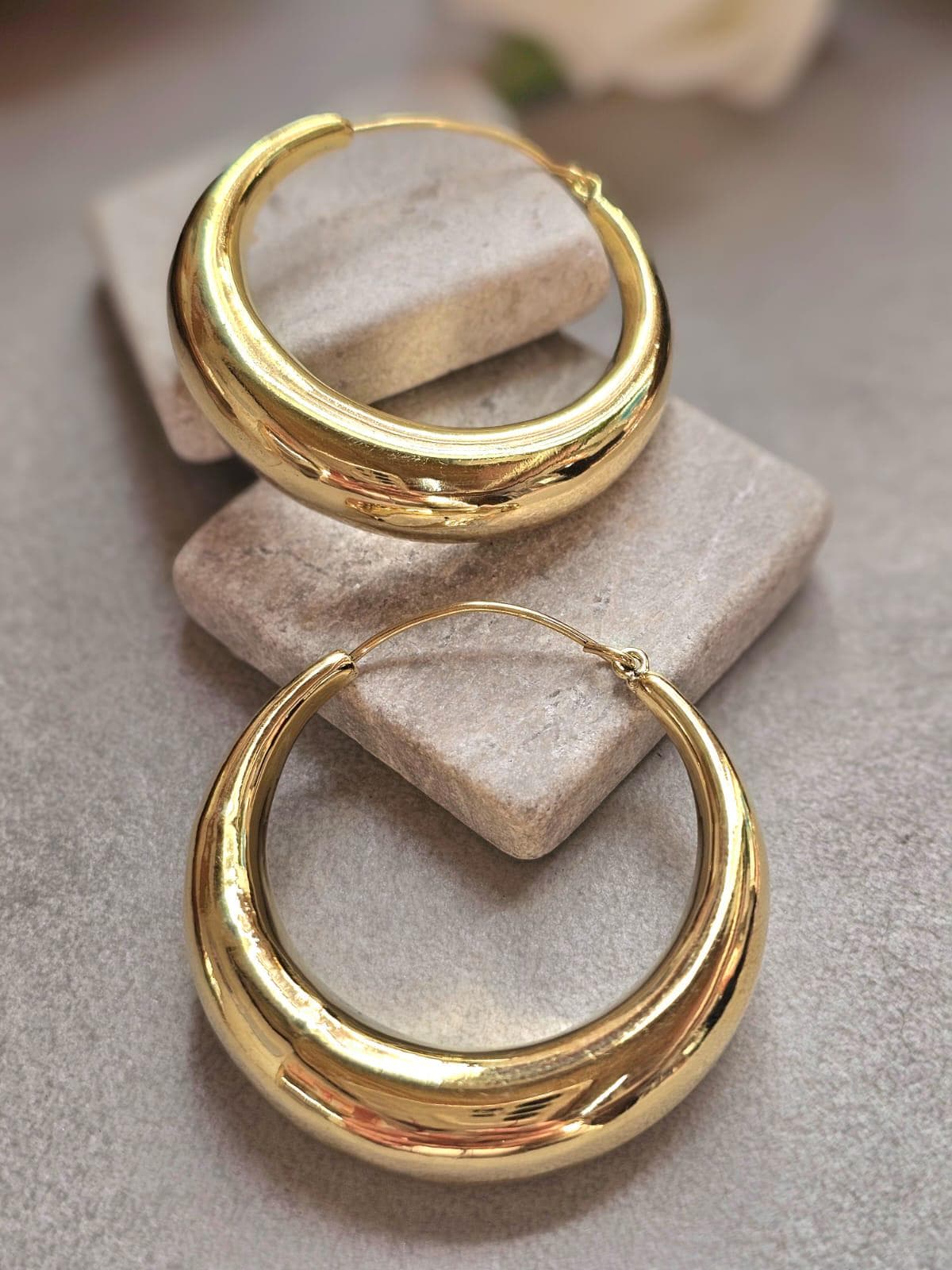 Bold Crescent Hoop Earrings 5cm, Chunky Lightweight Gold Hoops, Hypoallergenic Raw Brass Statement Earrings, Modern Minimal Jewellery