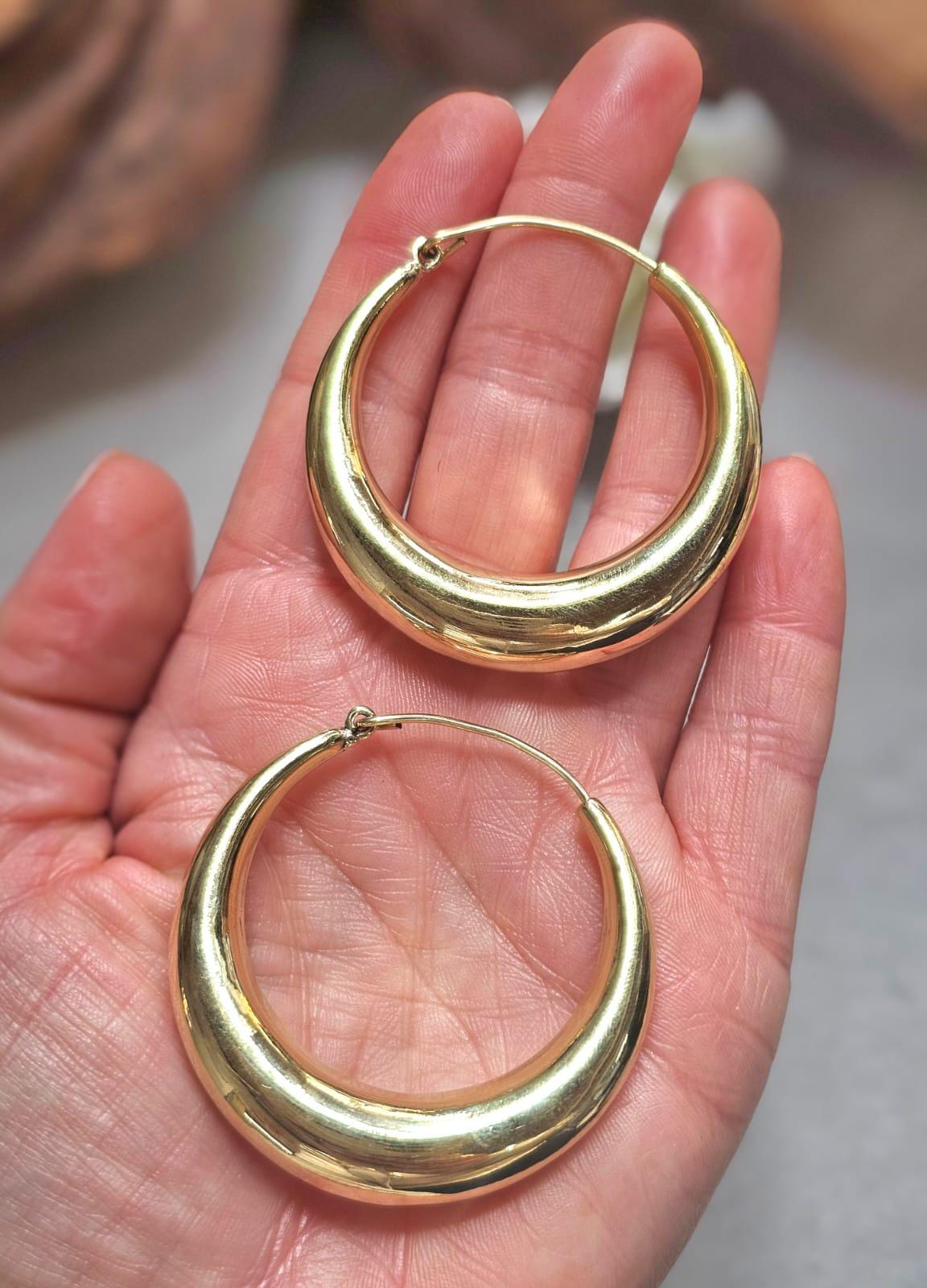 Bold Crescent Hoop Earrings 5cm, Chunky Lightweight Gold Hoops, Hypoallergenic Raw Brass Statement Earrings, Modern Minimal Jewellery
