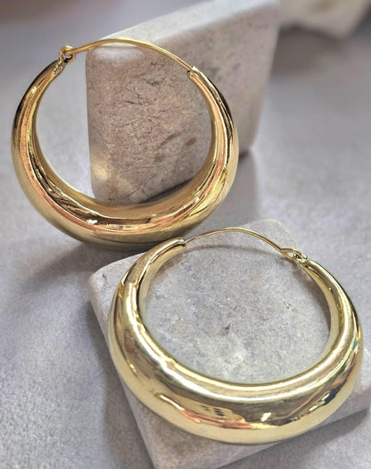 Bold Crescent Hoop Earrings 5cm, Chunky Lightweight Gold Hoops, Hypoallergenic Raw Brass Statement Earrings, Modern Minimal Jewellery