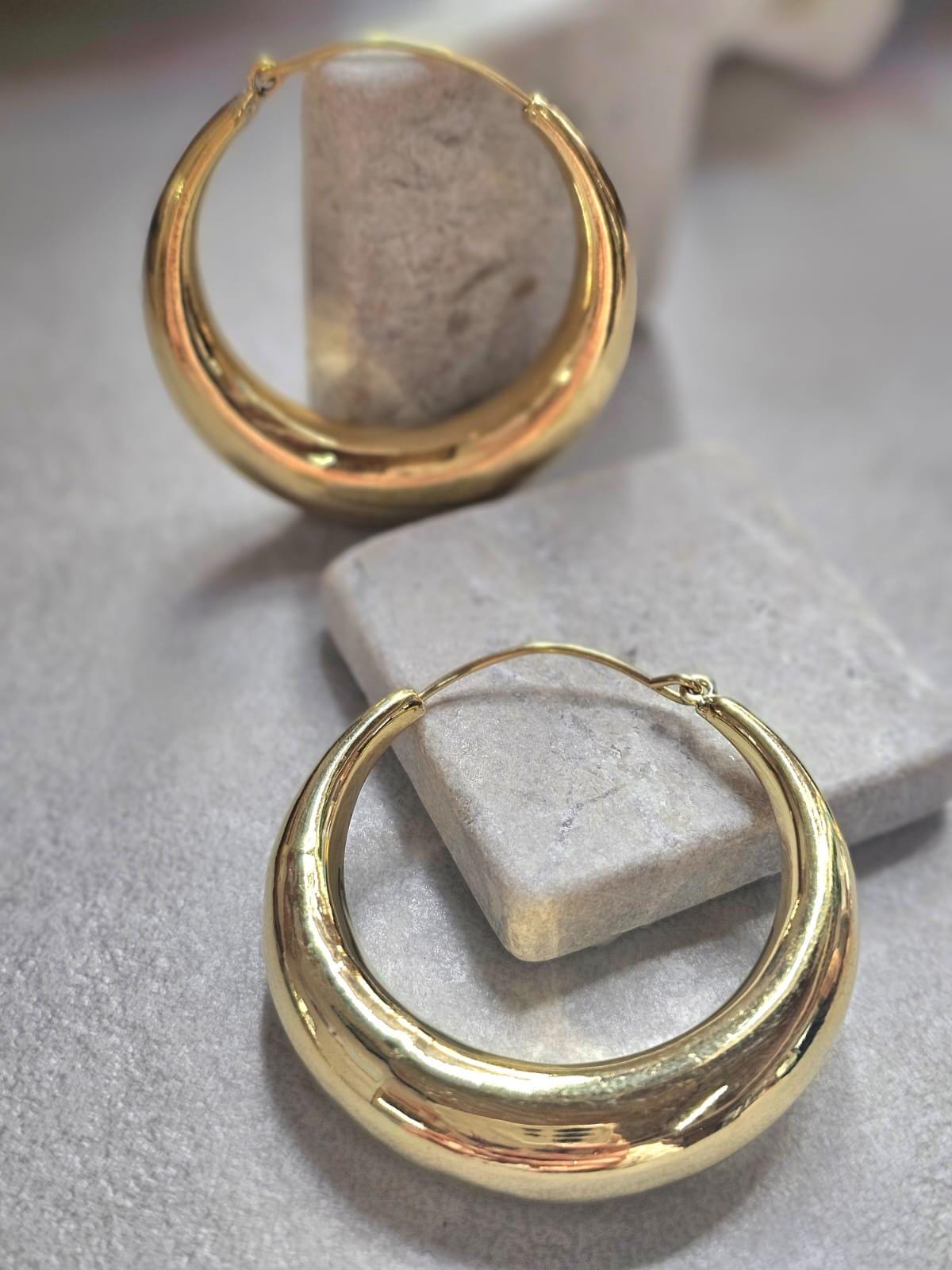 Bold Crescent Hoop Earrings 5cm, Chunky Lightweight Gold Hoops, Hypoallergenic Raw Brass Statement Earrings, Modern Minimal Jewellery