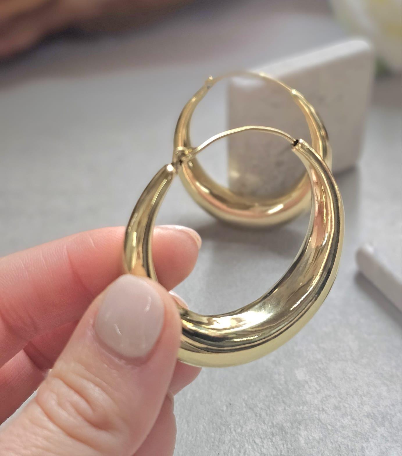 Bold Crescent Hoop Earrings 5cm, Chunky Lightweight Gold Hoops, Hypoallergenic Raw Brass Statement Earrings, Modern Minimal Jewellery