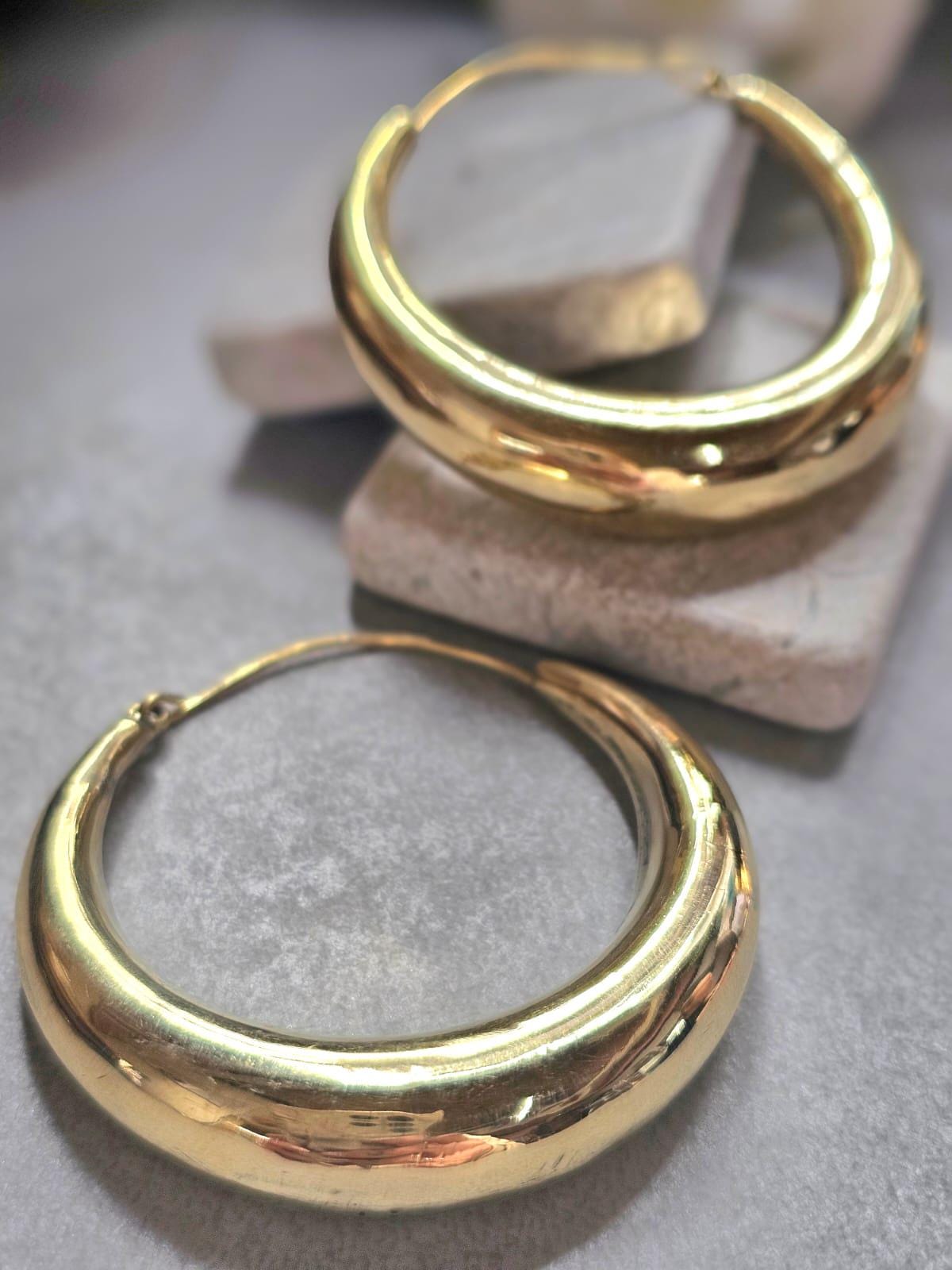Thick Gold Hoop Earrings 5.5cm, Curved Statement Hoops, Lightweight Hypoallergenic Brass Earrings, Bold Modern Jewellery, Large Hoops