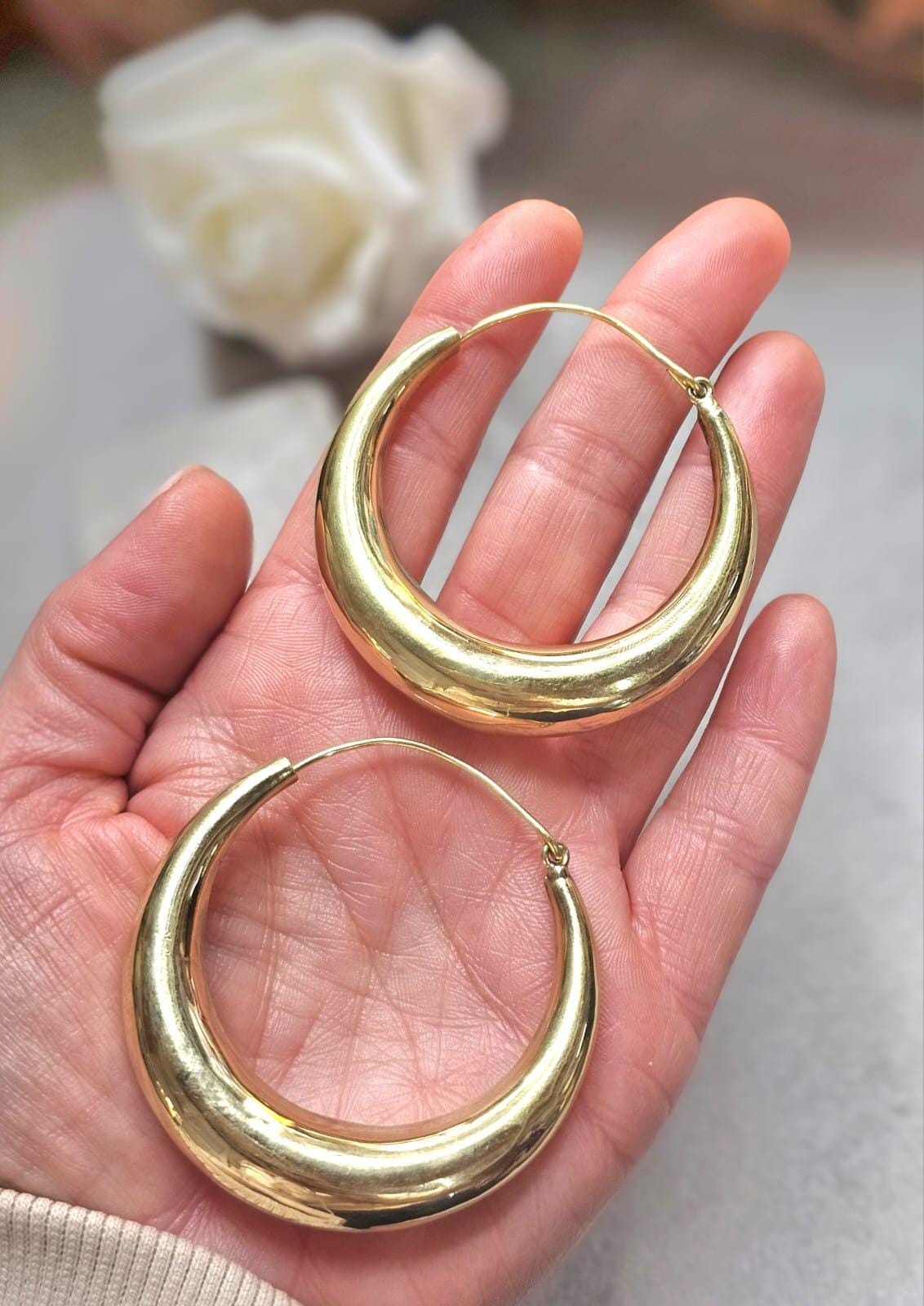 Thick Gold Hoop Earrings 5.5cm, Curved Statement Hoops, Lightweight Hypoallergenic Brass Earrings, Bold Modern Jewellery, Large Hoops