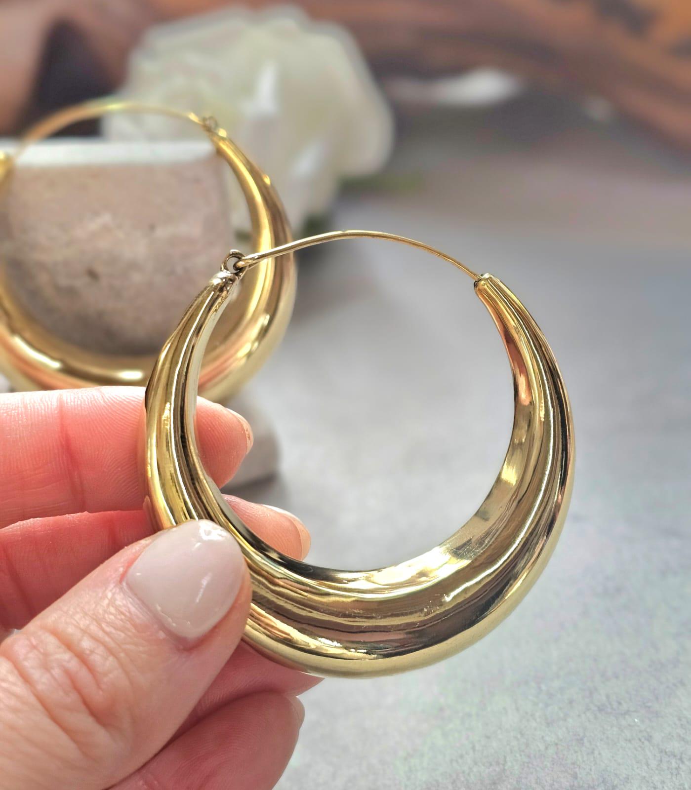 Super Size Gold Hoops 6cm, Thick Crescent Hoop Earrings, Lightweight Brass, Hypoallergenic Large Statement Earrings