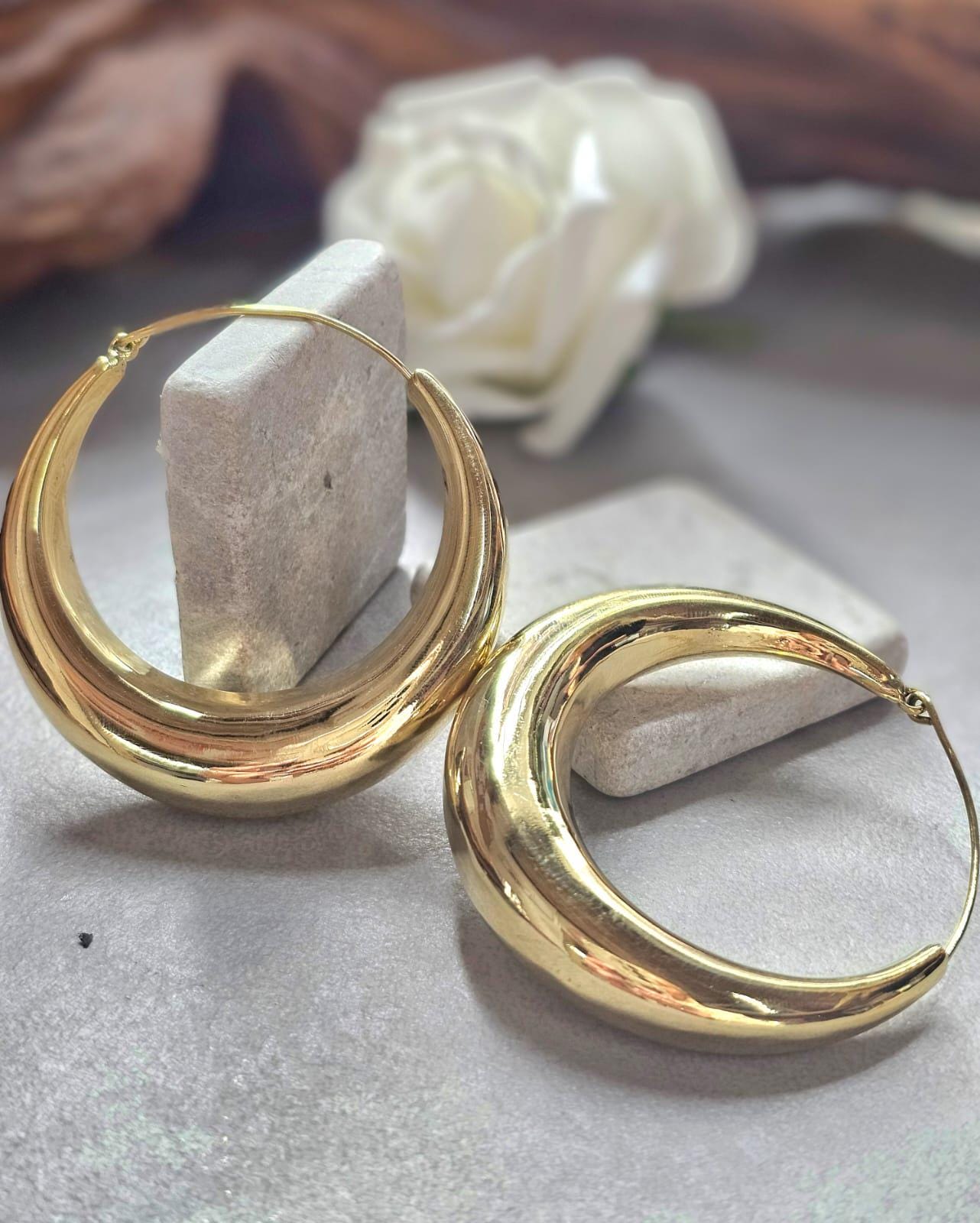 Super Size Gold Hoops 6cm, Thick Crescent Hoop Earrings, Lightweight Brass, Hypoallergenic Large Statement Earrings